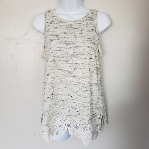 Maurices Marled Grey Tank Top X Back Lace Trim MED - Picture 1 of 6